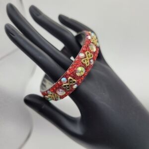 Red Crystal and Gold-Accent Bangle